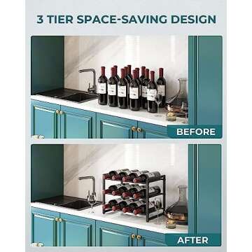 OROPY Wine Rack Countertop, 12 Bottle Wine Racks for Wine Bottles Storage Display, 3 Tier Metal Wine Holder Free Standing Floor Black