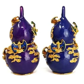 Fengshui Pair of Five Blessings Wu Lou Shaped Statue Blue and Purple for Good Luck Happiness Fortune Home Office Decor W5586