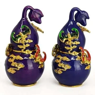 Fengshui Pair of Five Blessings Wu Lou Shaped Statue Blue and Purple for Good Luck Happiness Fortune Home Office Decor W5586