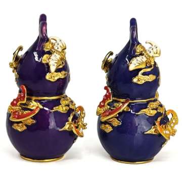 Fengshui Pair of Five Blessings Wu Lou Shaped Statue Blue and Purple for Good Luck Happiness Fortune Home Office Decor W5586