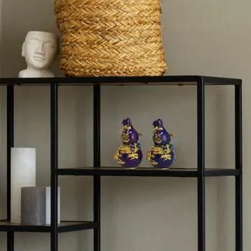 Fengshui Pair of Five Blessings Wu Lou Shaped Statue Blue and Purple for Good Luck Happiness Fortune Home Office Decor W5586