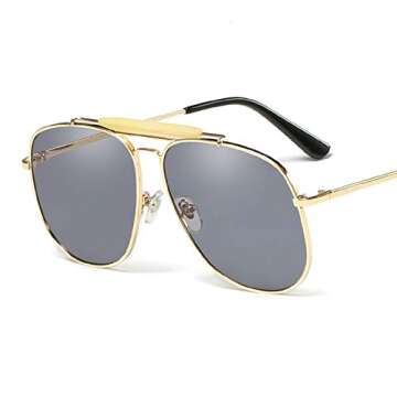 Freckles Mark Retro Sunglasses for Womens Mens Classic Double Bridge Aviator Sunglasses (Gold Frame/Grey Lens)