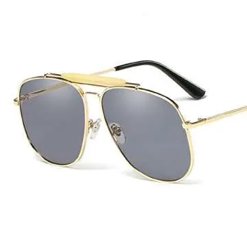 Freckles Mark Retro Sunglasses for Womens Mens Classic Double Bridge Aviator Sunglasses (Gold Frame/Grey Lens)