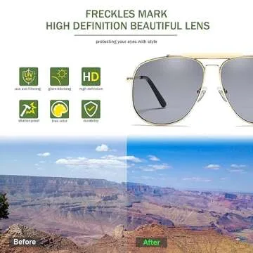 Freckles Mark Retro Sunglasses for Womens Mens Classic Double Bridge Aviator Sunglasses (Gold Frame/Grey Lens)