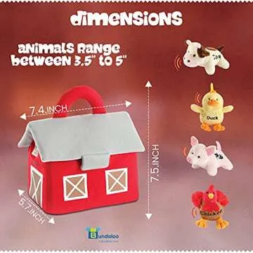 Bundaloo Plush Farm Animal Toys with Realistic Sounds - Plushie Play Set with Barn Carrier