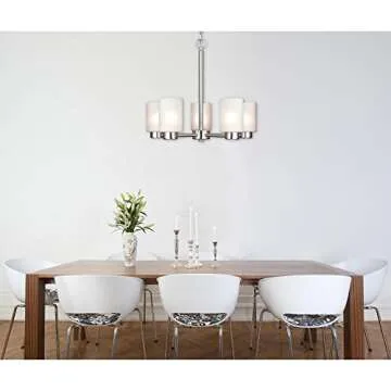 Westinghouse 6227400 Sylvestre Five-Light Interior Chandelier, Brushed Nickel Finish with Frosted Seeded Glass, 5