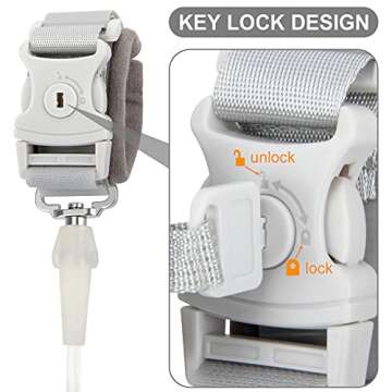 Blisstime Toddler Leash - Kid Leash Anti Lost Wrist Link with Key Lock (6.56ft/2m) in Light Gray