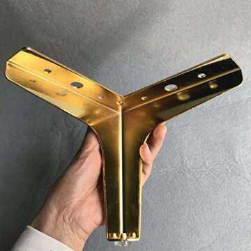 Hyever Metal Sofa Legs Furniture Replacement Leg Golden Sofa Feet Heavy Duty Triangle Cabinet Feet Set of 4 (4 Inch)