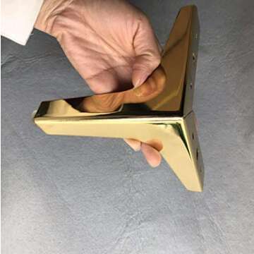 Hyever Metal Sofa Legs Furniture Replacement Leg Golden Sofa Feet Heavy Duty Triangle Cabinet Feet Set of 4 (4 Inch)