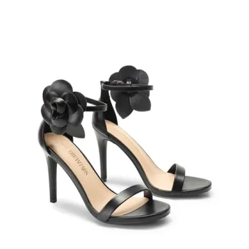 DREAM PAIRS Women's High Heels Flower Ankle Strap Stilettos Round Open Toe Dressy Sexy Sandals,Size 9,Black-Pu,KARRIE