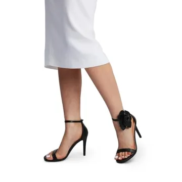 DREAM PAIRS Women's High Heels Flower Ankle Strap Stilettos Round Open Toe Dressy Sexy Sandals,Size 9,Black-Pu,KARRIE