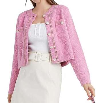 URBAN REVIVO Women's Knit Cardigan Sweaters Casual Long Sleeve Open Front Button Down Cropped Jacket...