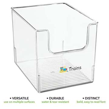 mDesign Open Front Plastic Toy Storage Organizer Bin with Labels - Container for Nursery, Kids Bedroom, Drawer, Dresser, or Playroom Closet - Ligne Collection - Includes 8 Bins + 24 Labels - Clear