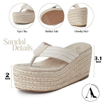 Womens Espadrilles Wedge Sandals Round Open Toe Non Slip Summer Dressy Beach Platform Sandals Comfy Flip Flops