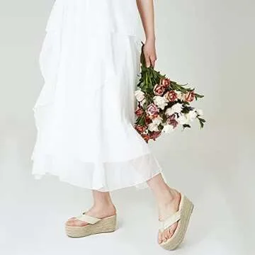 Womens Espadrilles Wedge Sandals Round Open Toe Non Slip Summer Dressy Beach Platform Sandals Comfy Flip Flops