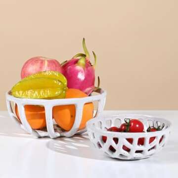 Stylish Cabilock Ceramic Fruit Bowl Set of 2 - Elegant Decorative Baskets for Home