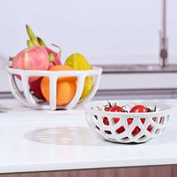 Cabilock Ceramic Fruit Basket Bowls for Kitchen Decor