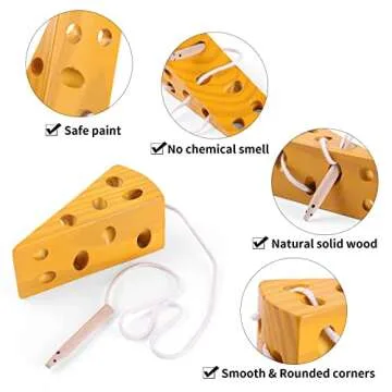 Early Development Toys Wooden Lacing Toys, Montessori Activity Caterpillars Eat Apple and Kids Cheese Toys, Children Learning Educational Wood Block Puzzles Toy for Toddlers Boys Girls