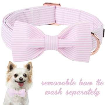 Unique style paws Spring Pink Dog Collar with Bow Pet Gift Adjustable Soft and Comfy Bowtie Collars ...