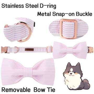 Unique style paws Spring Pink Dog Collar with Bow Pet Gift Adjustable Soft and Comfy Bowtie Collars for Small Medium Large Dogs