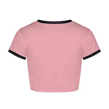 Womens Crop Tops Summer Casual Short Sleeve Goth Halloween Print Cropped T Shirts (Pink Chunky Doll ...