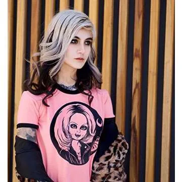 Womens Crop Tops Summer Casual Short Sleeve Goth Halloween Print Cropped T Shirts (Pink Chunky Doll 002,S)