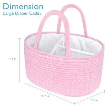 ABenkle Diaper Caddy Organizer, Cotton Rope Nursery Baby Basket, Changing Table Organizer for Baby D...
