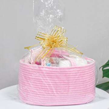 ABenkle Diaper Caddy Organizer, Cotton Rope Nursery Baby Basket, Changing Table Organizer for Baby Diaper Storage, Diaper Nursery Storage Bin for Baby Stuff, Baby Shower Gifts