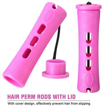 WILLBOND 60 Pcs Perm Rods Natural Long Short Hair Perm Rods with Elastic Rubber Band Non Slip Plastic Perming Cold Wave Kit for Women Hairdressing Styling Tool(0.75 Inch,Purple)