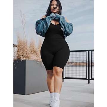 BEAGIMEG Women's Summer Sleeveless Romper Solid Tank Top One Piece Short Jumpsuit Black