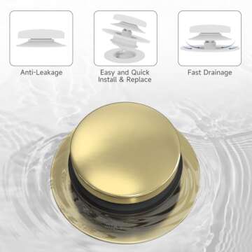 Brushed Gold Upgraded Tip Toe Tub Stopper, Universal Pop Up Bathtub Drains Plug, Bathroom Bath Tub Drain Stoppers, Replaces Lift and Turn, Tip-Toe and Trip Lever drains for Tub, Easy Install