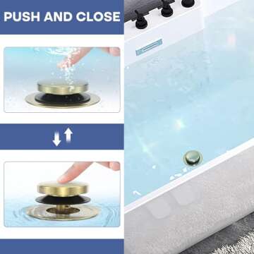 Brushed Gold Upgraded Tip Toe Tub Stopper, Universal Pop Up Bathtub Drains Plug, Bathroom Bath Tub Drain Stoppers, Replaces Lift and Turn, Tip-Toe and Trip Lever drains for Tub, Easy Install