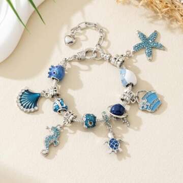 Yehuaa Ocean Charm Beaded Bracelet Small Fish Sea Turtle Octopus Dolphin Shell Starfish Tropical Mar...