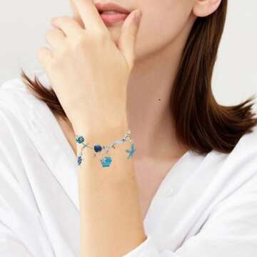 Yehuaa Ocean Charm Beaded Bracelet Small Fish Sea Turtle Octopus Dolphin Shell Starfish Tropical Marine Life Charm for Women Beach Vacation Jewelry Bracelet (Ocean)