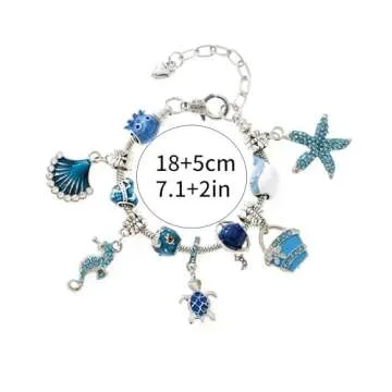 Yehuaa Ocean Charm Beaded Bracelet Small Fish Sea Turtle Octopus Dolphin Shell Starfish Tropical Marine Life Charm for Women Beach Vacation Jewelry Bracelet (Ocean)