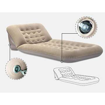 VUIAIUEIA Air Mattress, Sleeping Pad Mat with Air Pump, Adjustable Backrest, Inflatable Lounger Air Sofa Portable Chair Bed
