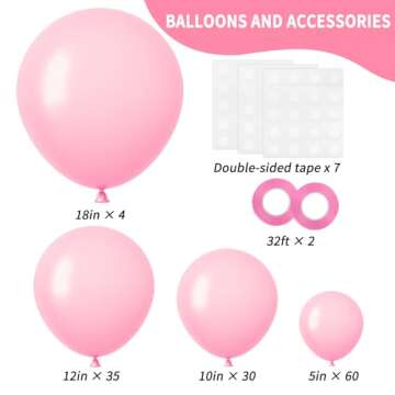 RUBFAC Pink Balloons 129pcs Light Pastel Pink Balloon Different Sizes 18 12 10 5 Inch for Valentine'...