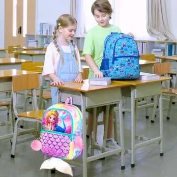 FTJCF 3Pcs Mermaid Backpack Set, 16" Girls Sequins Bookbag with Lunch Box, School Kids Backpacks for Elementary Preschool Kindergarten(Pink)