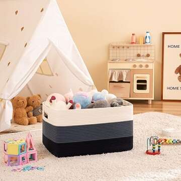 OIAHOMY Large Blanket Basket, Rectangle Woven Baskets for Storage, Nursery Blanket Basket Living Roo...