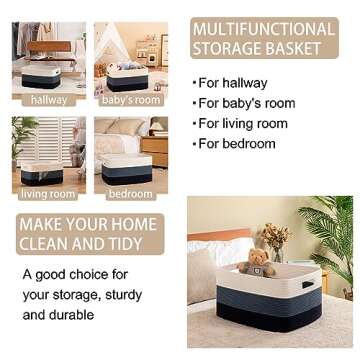 OIAHOMY Large Blanket Basket, Rectangle Woven Baskets for Storage, Nursery Blanket Basket Living Room, Toy Basket With Handle, Large Baskets for Organizing-22”x17”x12”-Gradient Blue