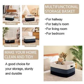 OIAHOMY Large Blanket Basket, Rectangle Woven Baskets for Storage, Nursery Blanket Basket Living Room, Toy Basket With Handle, Large Baskets for Organizing-22”x17”x12”-Gradient Blue