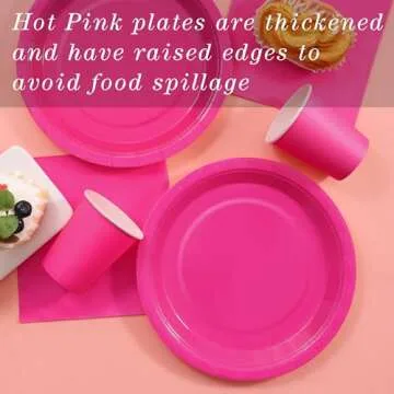 Gudvilla 200PCS Hot Pink Party Decorations, Hot Pink Plates and Napkins Disposable Tableware Set Serves 50, Hot Pink Party Supplies, Birthday Party Paper Plates for Girls Birthday Party