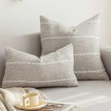 vctops Rustic Striped Cotton Linen Decorative Throw Pillow Cover for Sofa and Bedroom (24"x24")