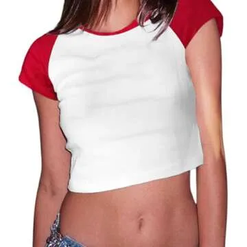 Avanova Women's Letter Print Tee Short Sleeve Round Neck Slim Fit Crop Top T Shirt