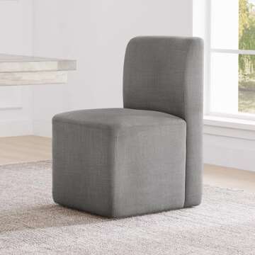 CHITA Dining Chairs with Casters Set of 2, FSC Certified Upholstered Armless Modern Rolling Dining Chairs with Rollers for Bedroom Reading Room Living Room, Grey