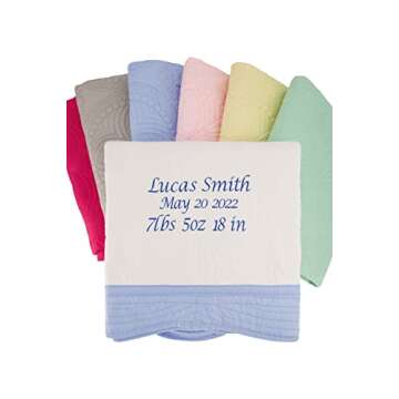 Personalized Baby Blankets for Girls and Boys - Monogrammed Baby Blanket with Embroidered Name - Super Soft and Cozy Cotton Baby Quilt with Scalloped Edges - 36x46 Inches - White-Grey