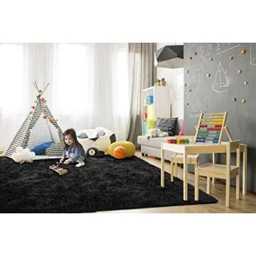 TWINNIS Super Soft Shaggy Rugs Fluffy Carpets, 4x5.9 Feet, Indoor Modern Plush Area Rugs for Living Room Bedroom Kids Room Nursery Home Decor, Upgrade Anti-Skid Rectangular Fuzzy Rug, Black