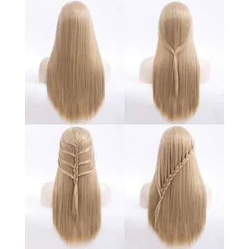 Netgo Blonde Wig with Bangs, Long Straight Ash Blonde Wig for Women, 27 Inch Heat Resistant Synthetic Women Hair Wigs for Cosplay Party Halloween