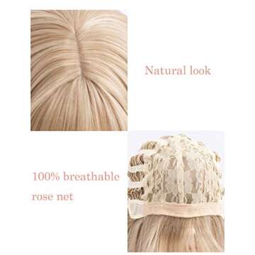 Netgo Blonde Wig with Bangs, Long Straight Ash Blonde Wig for Women, 27 Inch Heat Resistant Synthetic Women Hair Wigs for Cosplay Party Halloween