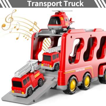 Bennol Toddler Trucks Toys for Boys Age 1-3 3-5, 5 in 1 Fire Car Truck for Girls 1 2 3 4 5 6 Years Old, Christmas Birthday Gift Car Sets with Light Sound